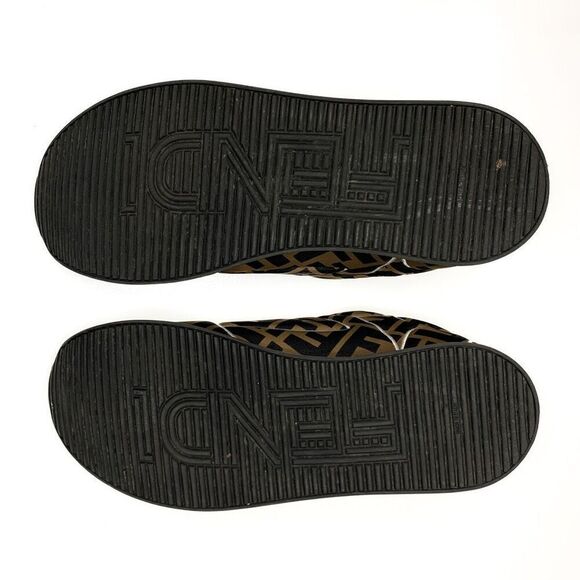 Fendi Brown/Black Zucca Logo Lycra FFreedom Lace Up Low Top Sneakers EU 38 US 8 - Picture 7 of 9